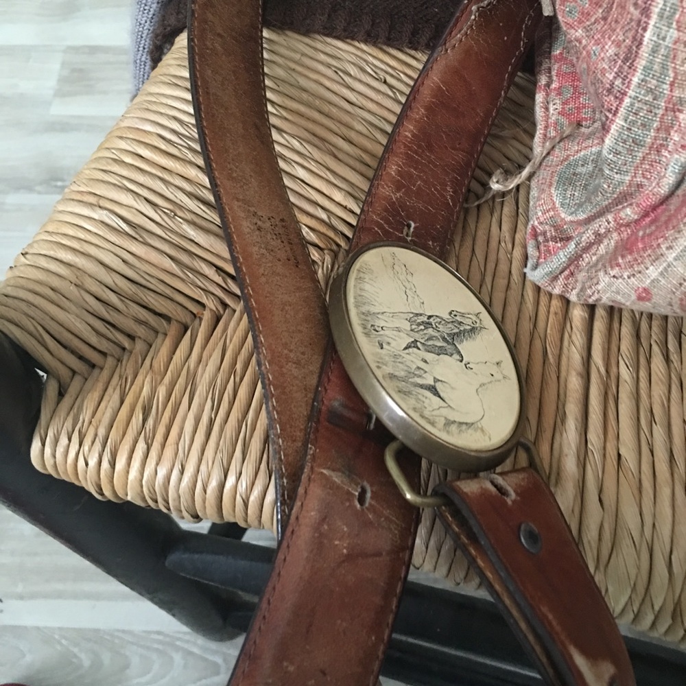 Barlow brass horse belt buckle leather belt